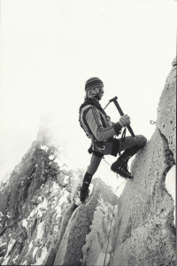 Jeff Lowe on Ama Dablam, 1979 wearing adidas sweater. Photo by Tom Frost
